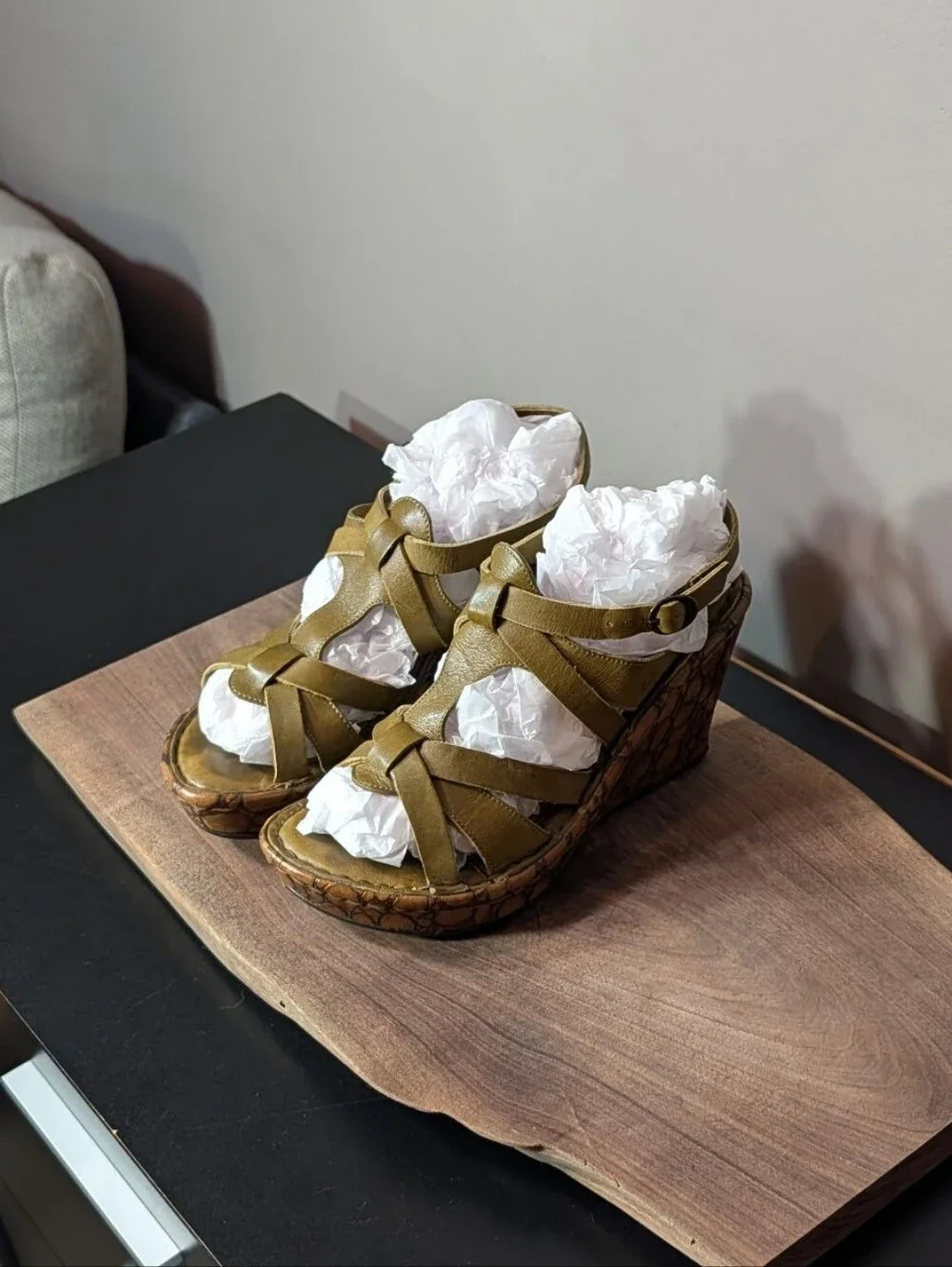 Born Olive Green Strappy Wedge Sandals